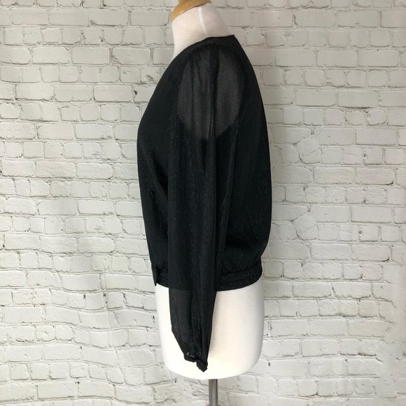 Madewell Shimmer Wrap Top Black Blouse Size Small - Picture 3 of 13
